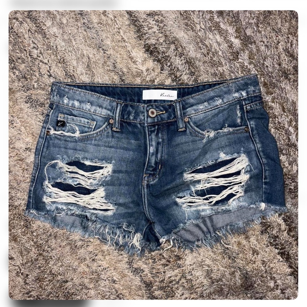 Kan Can High-Rise Distressed Denim Shorts - Dark Blue
